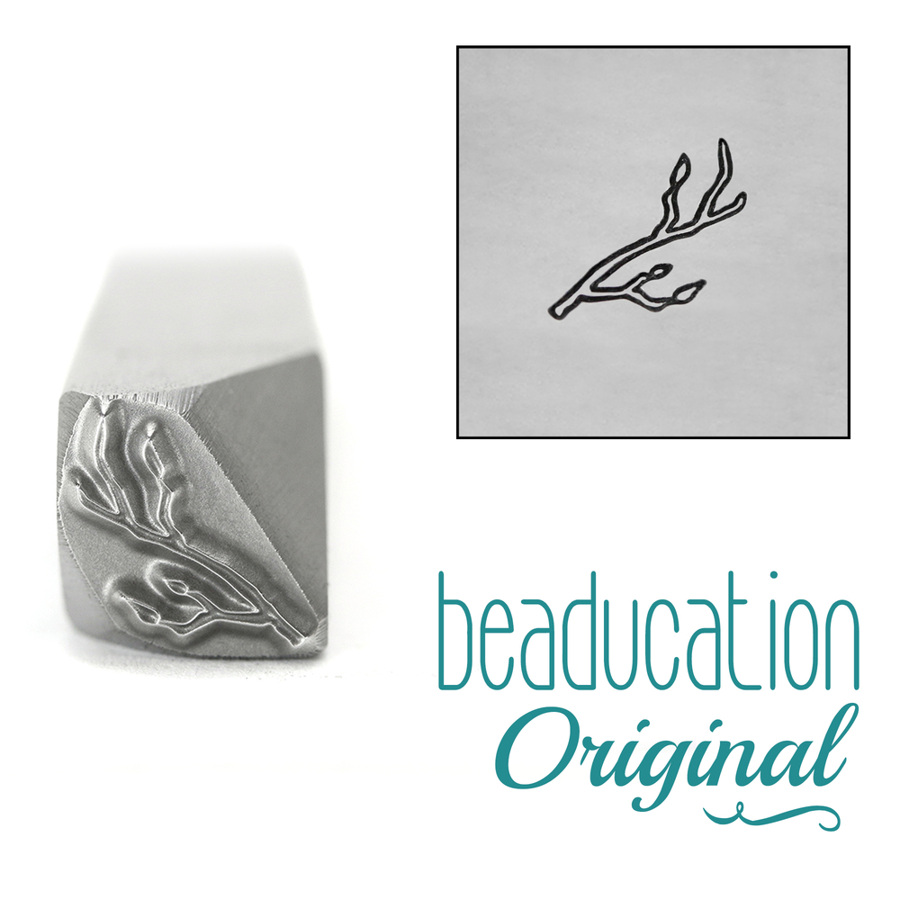 Metal Stamping Tools Branch / Stick with Buds Pointing Right Metal Design Stamp, 8.2mm - Beaducation Original